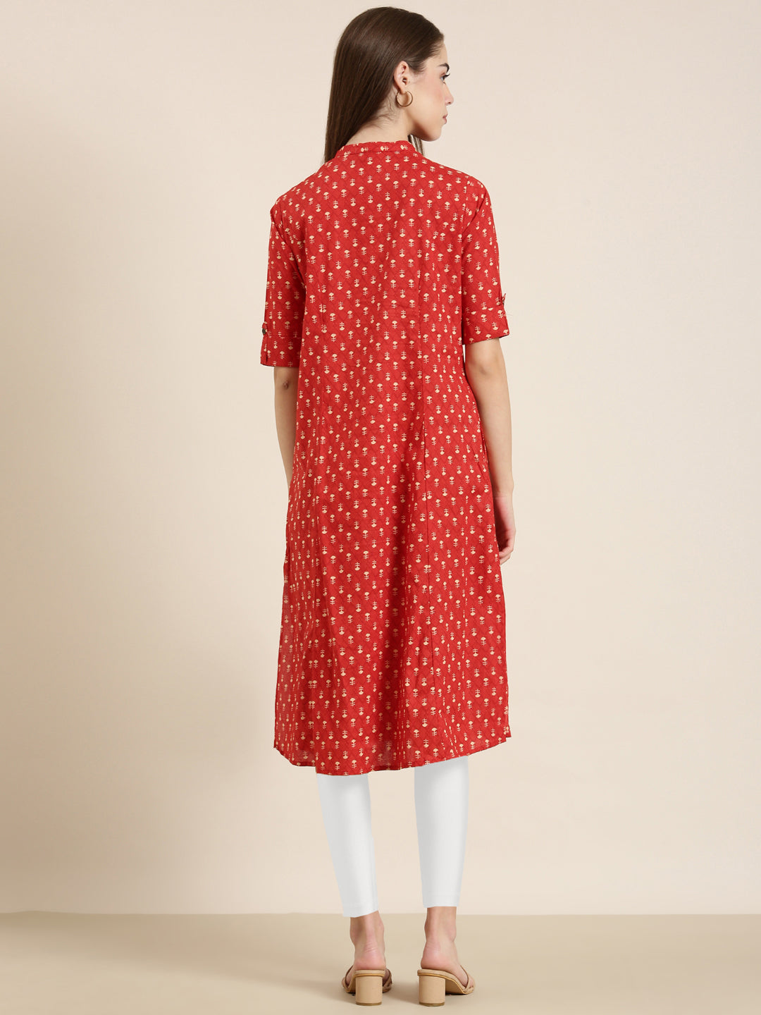 Women's Red Geometrical A-Line Kurta