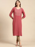 Women's Mauve Embroidered Straight Kurta