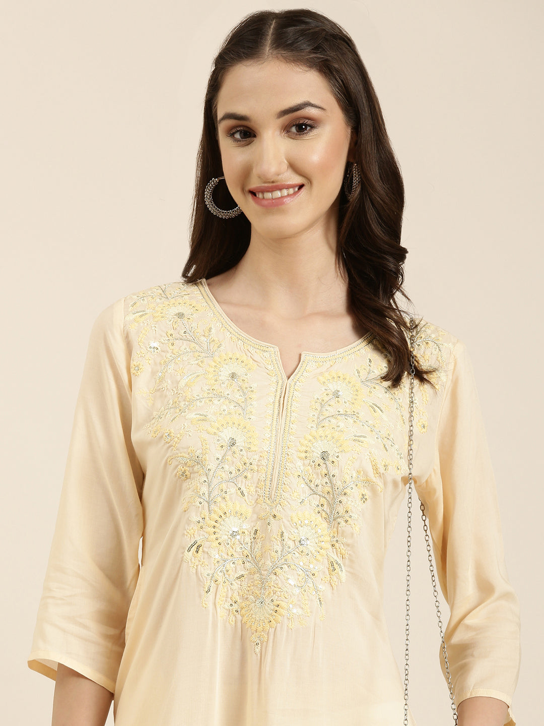 Women's Peach Solid Straight Kurta