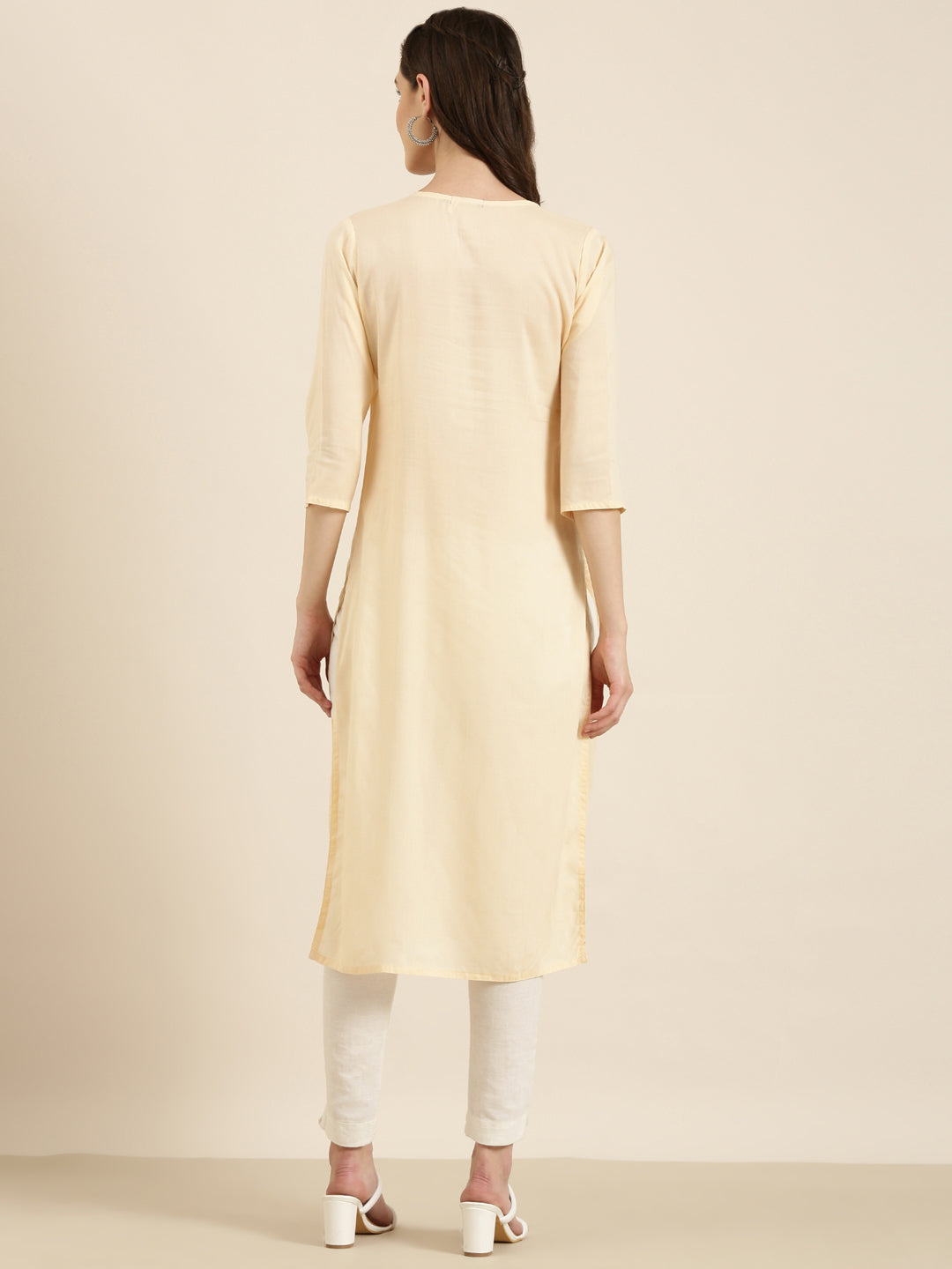 Women's Peach Solid Straight Kurta