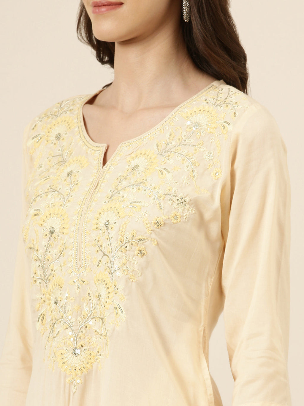 Women's Peach Solid Straight Kurta