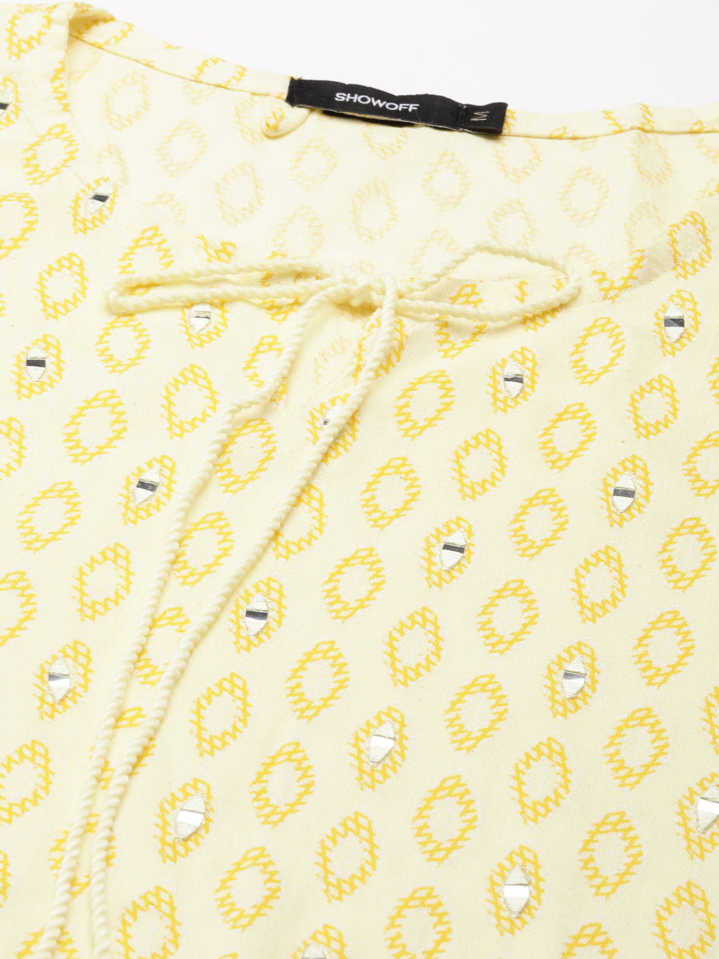 Women's Yellow Geometric Printed Thread Work Straight Kurta