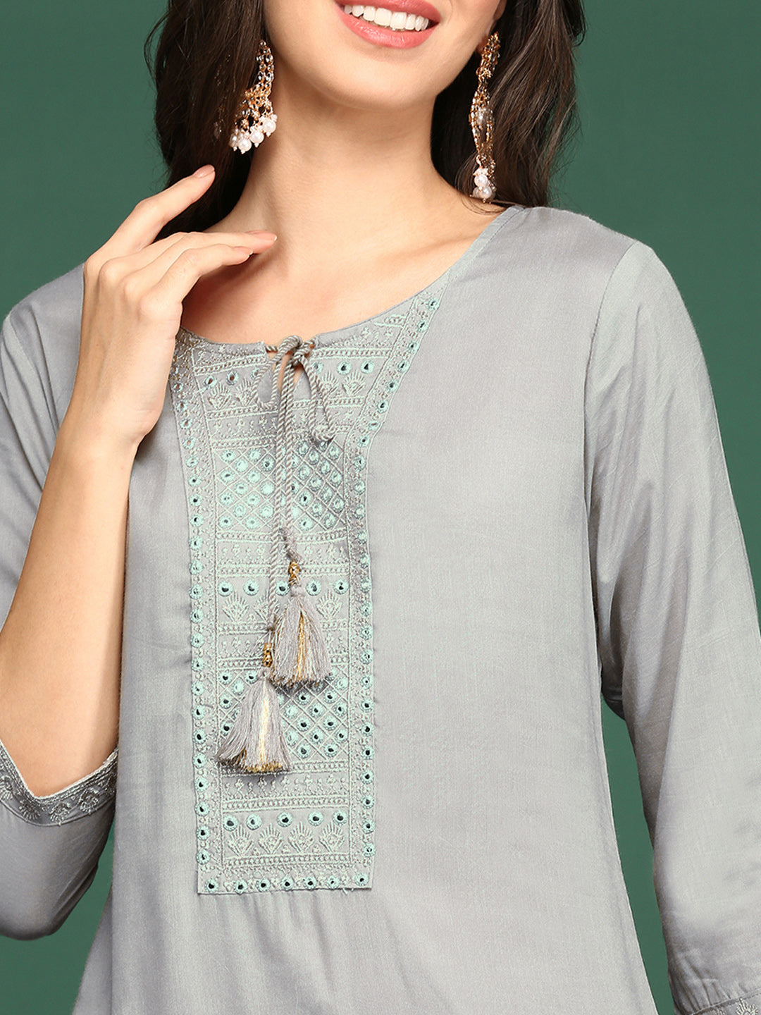 Women's Printed Grey Straight Kurta