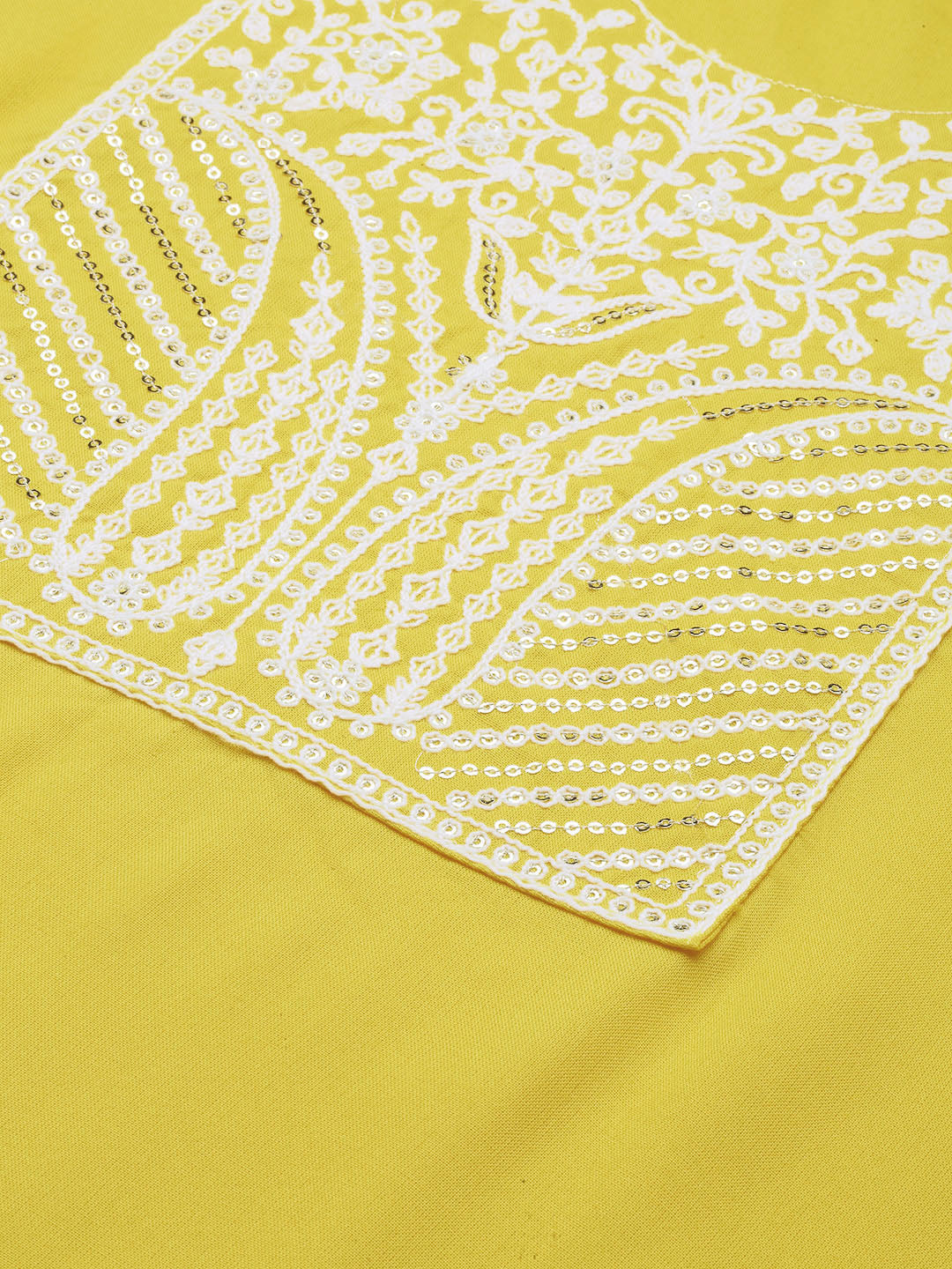 Women's Yellow Paisley Embroidered Thread Work Straight Kurta