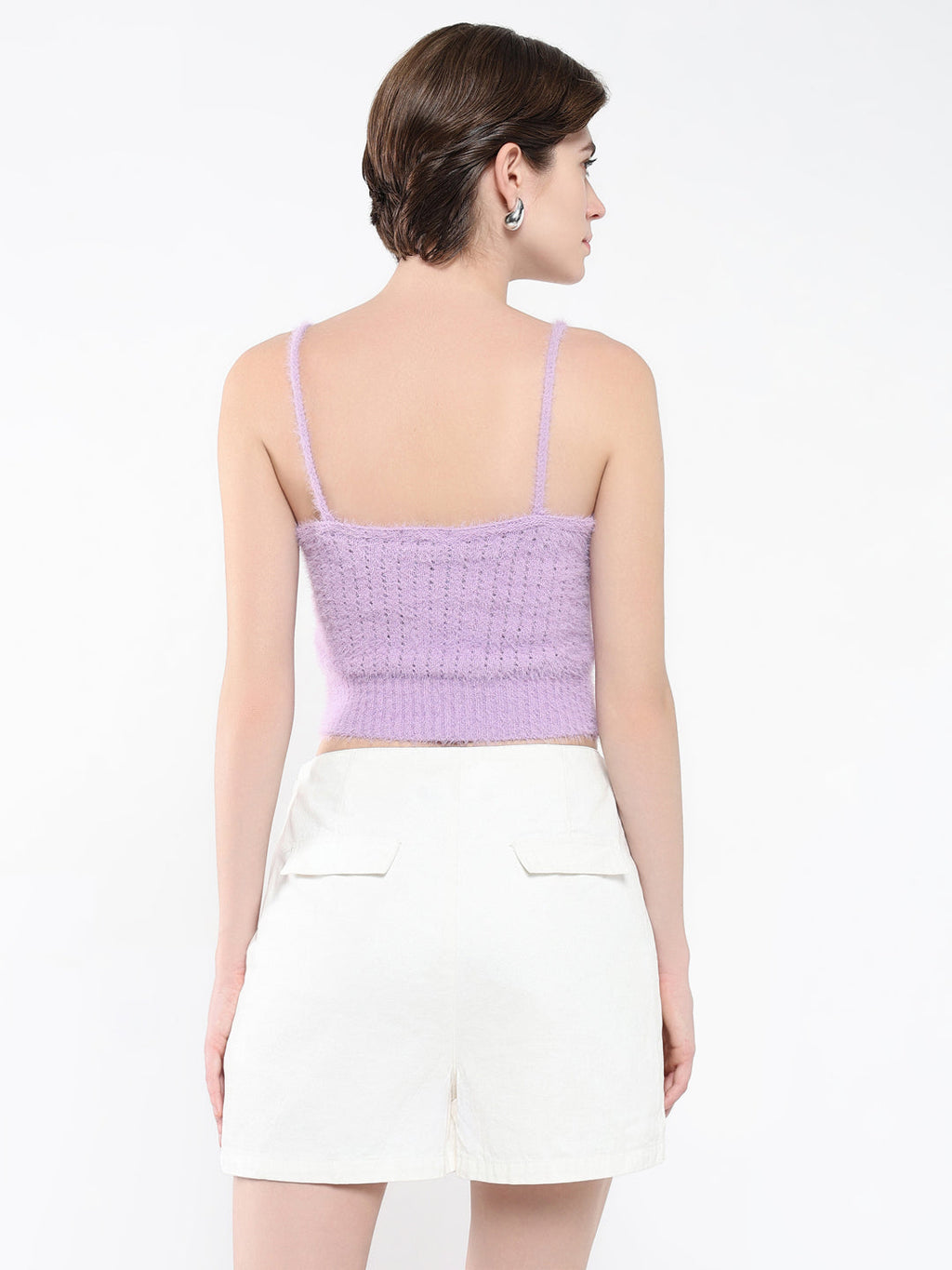Women's Purple Self Design Shoulder Straps Acrylic Top