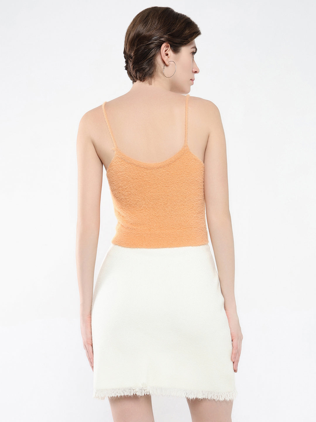 Women's Peach Self Design Shoulder Straps Acrylic Top