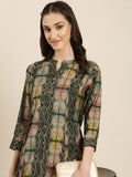 Women's Olive Geometric Printed A-Line Kurta