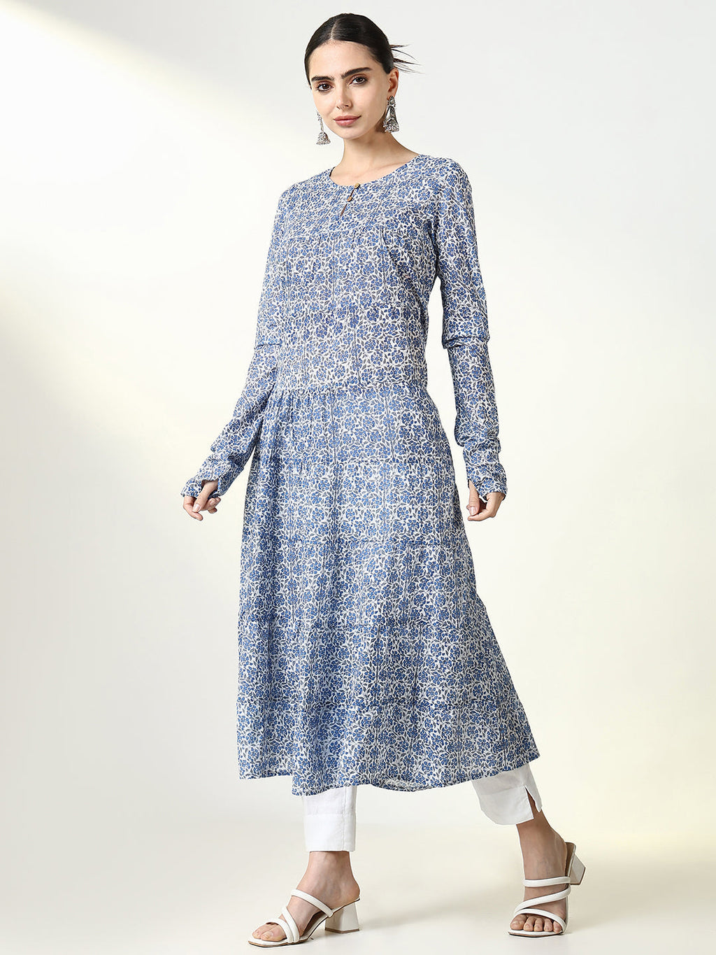 Women's Blue Floral Anarkali Kurta