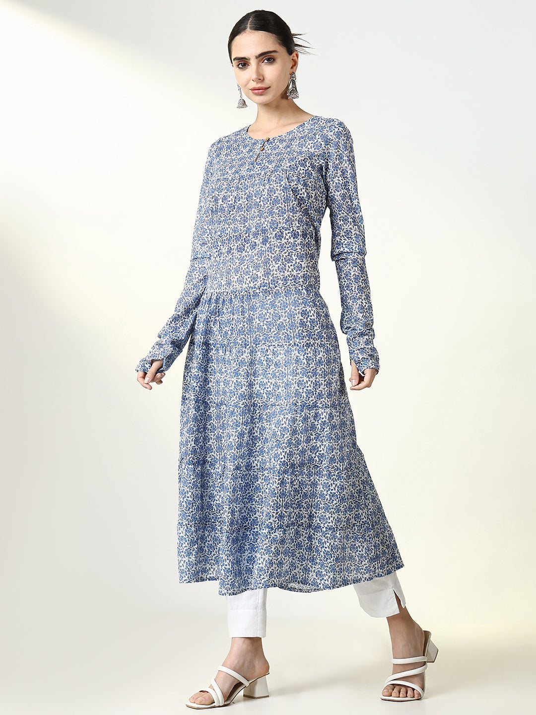 Women's Blue Floral Anarkali Kurta