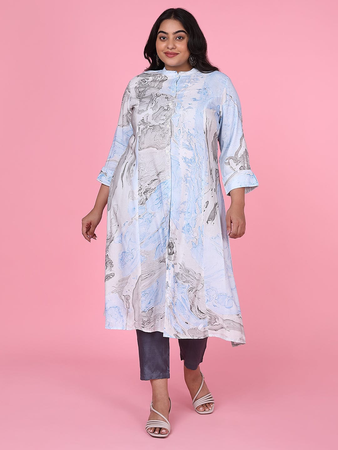 Women's Blue Abstract Straight Kurta