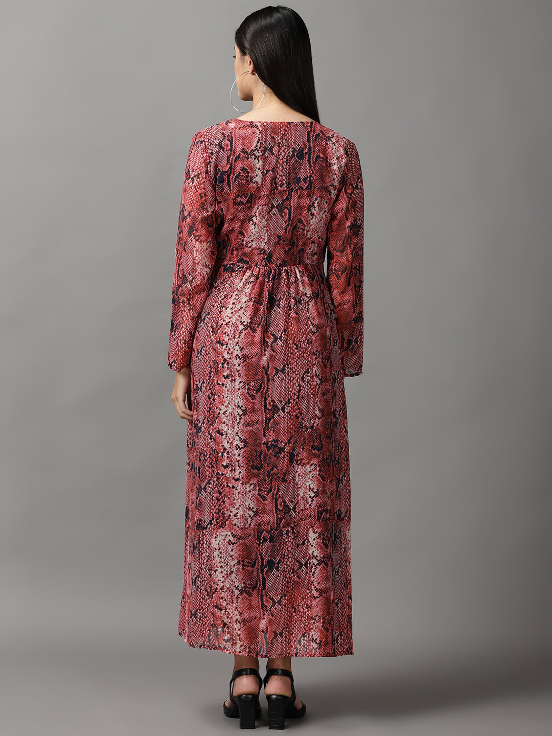 Women's Pink Printed Chiffon Wrap Dress