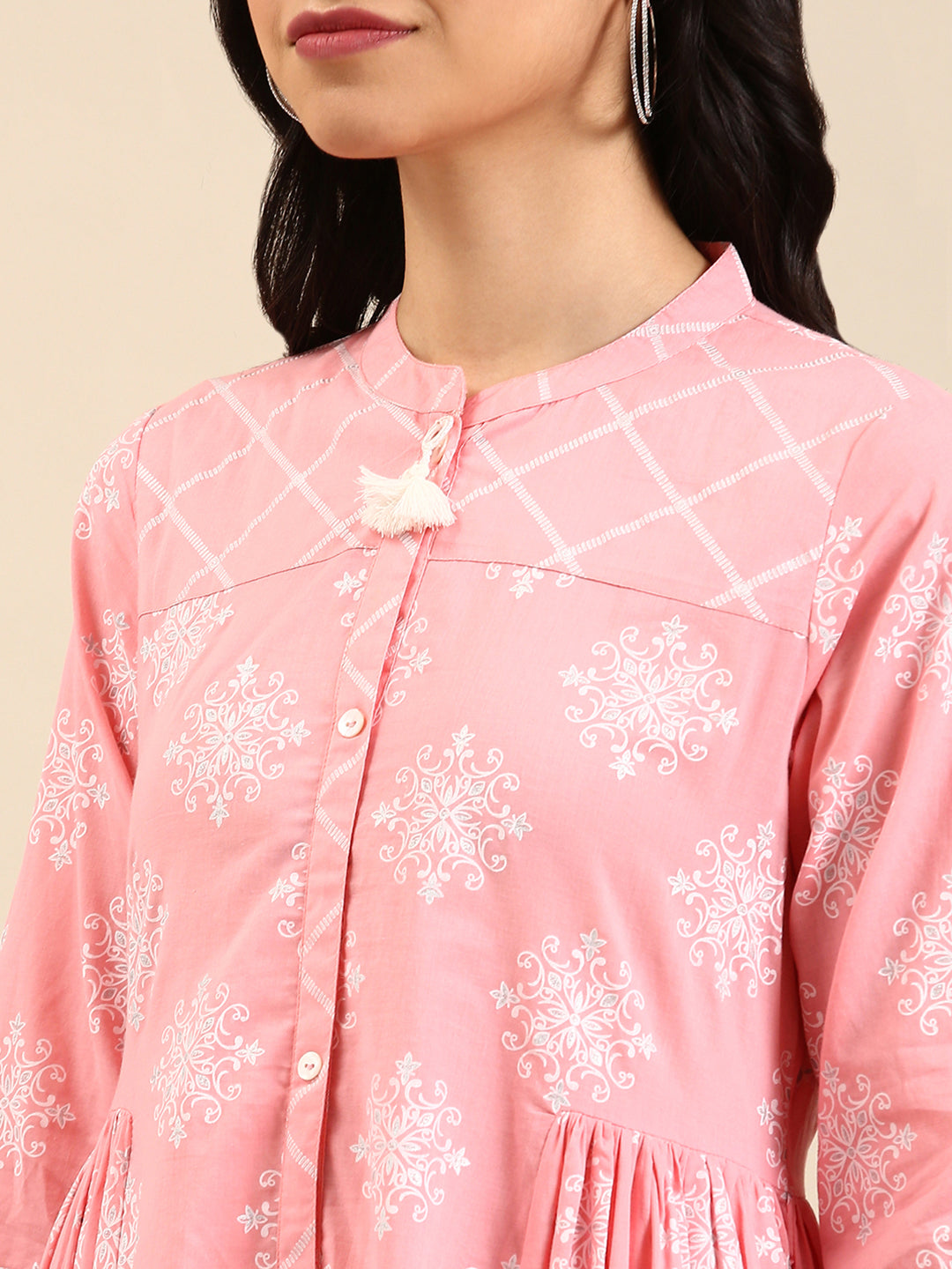 Women's Pink Solid A-Line Kurta