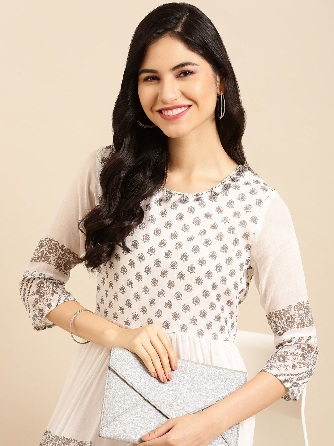 Women's Black Printed A-Line Kurta