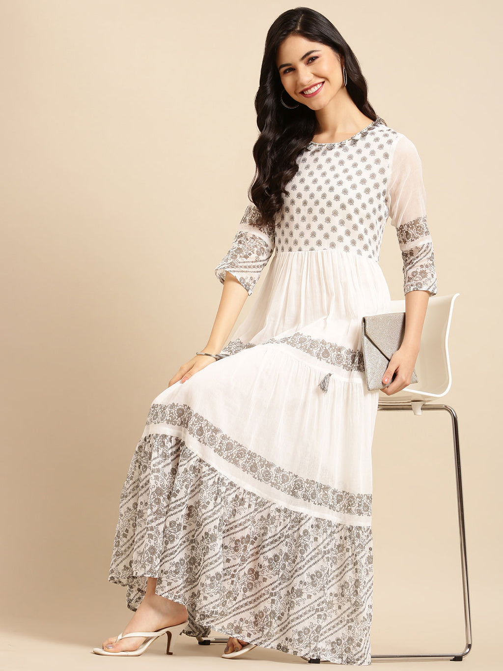 Women's Black Printed A-Line Kurta