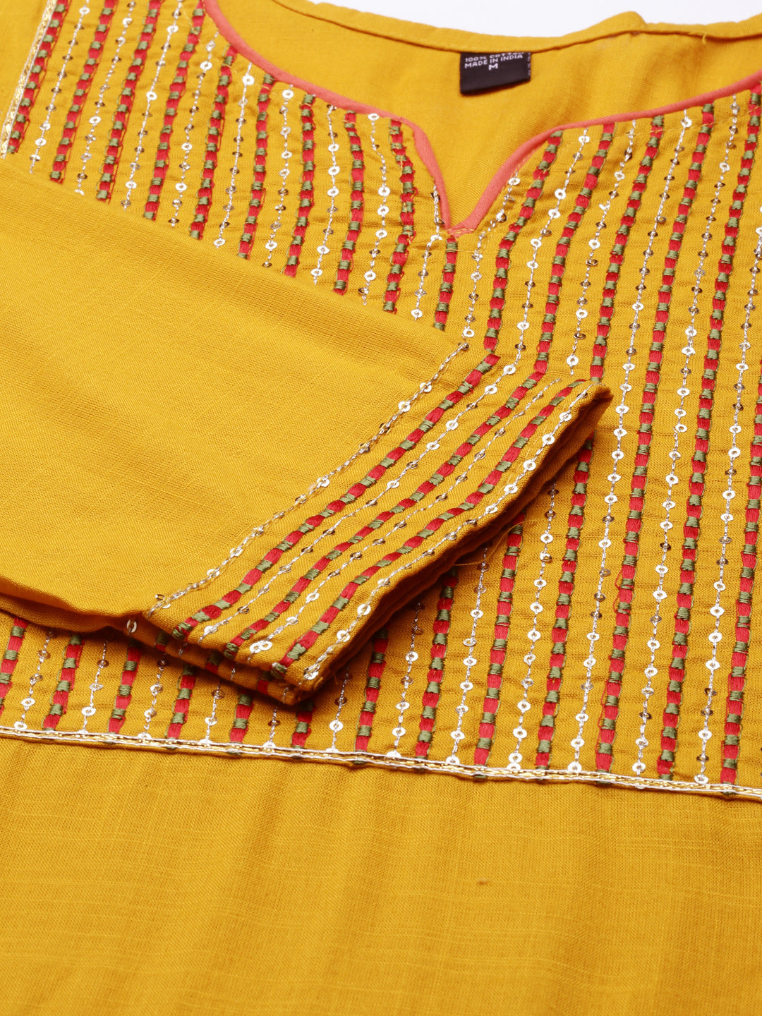 Women's Mustard Embroidered Yoke Design Straight Kurta