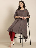 Women's A-Line Grey Solid Kurta Comes With Overcoat