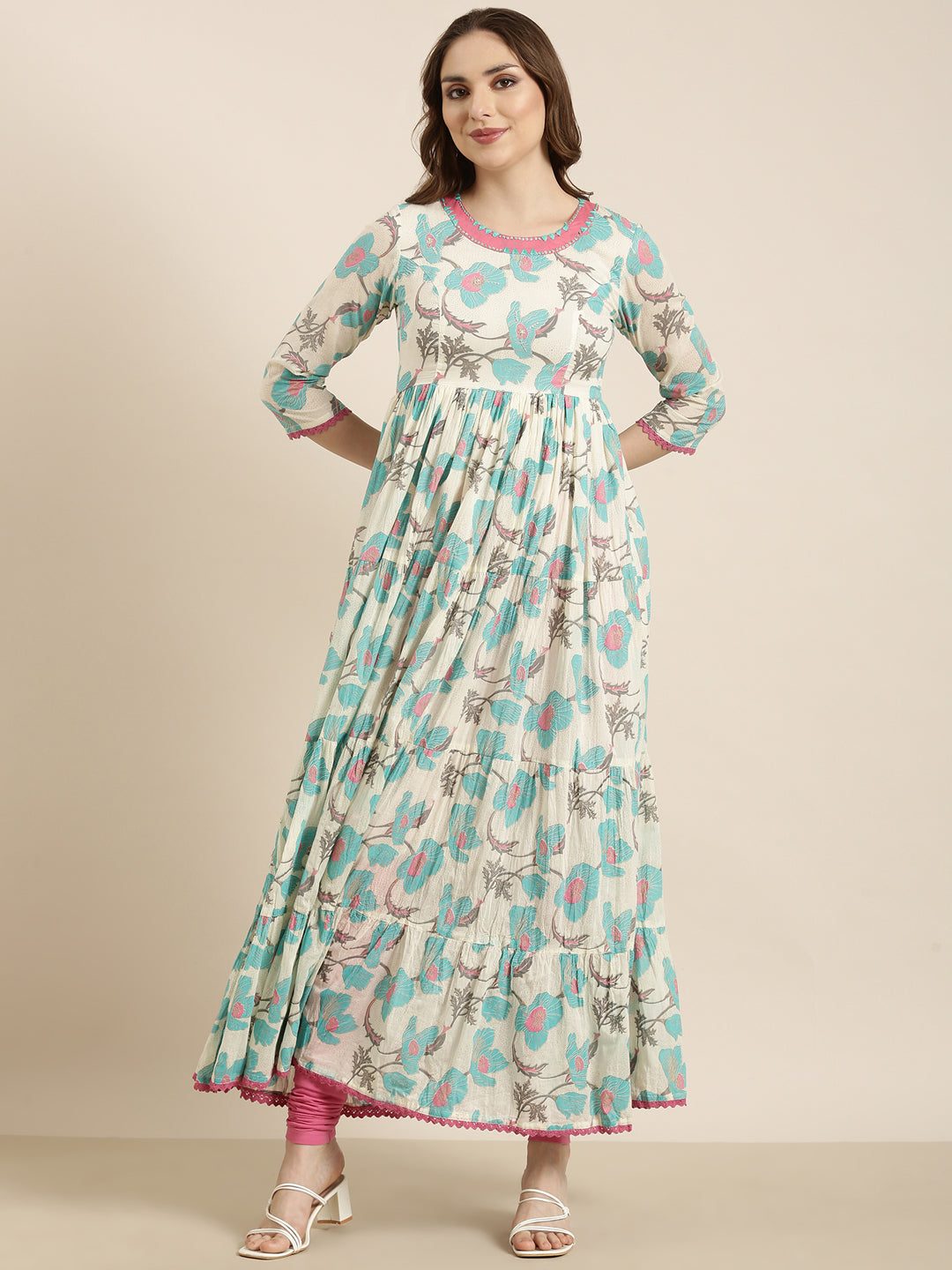 Women's Anarkali Turquoise Blue Floral Kurta