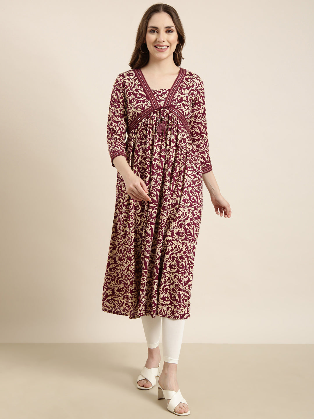 Women's Anarkali Purple Floral Kurta