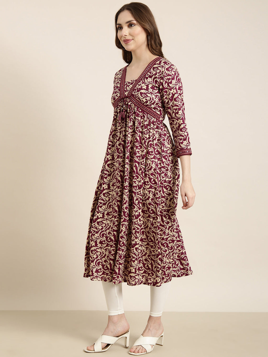 Women's Anarkali Purple Floral Kurta