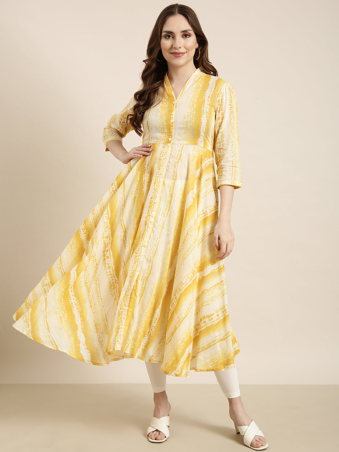 Women's Anarkali Yellow Embellished Kurta