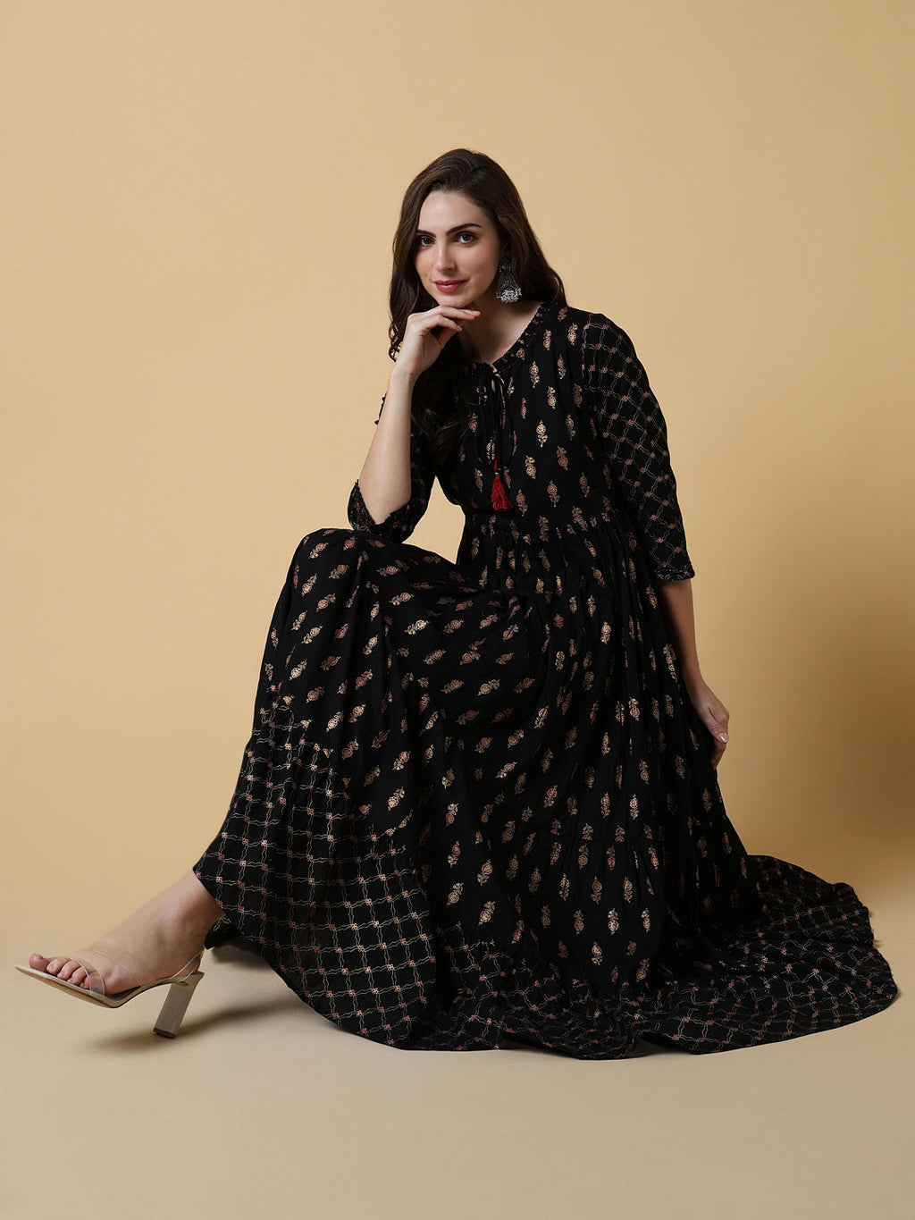 Women's Black Graphic A-Line Kurta
