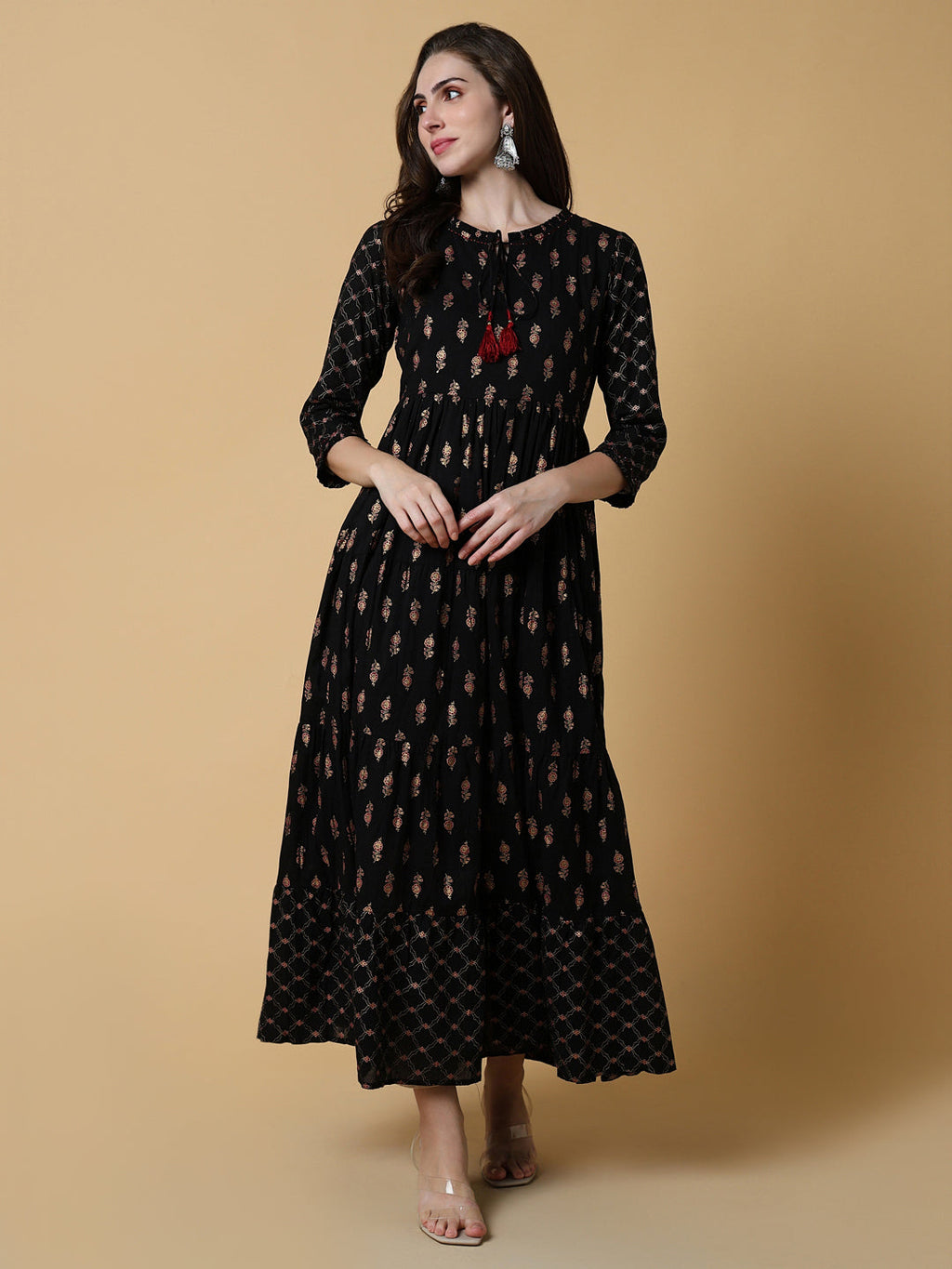 Women's Black Graphic A-Line Kurta