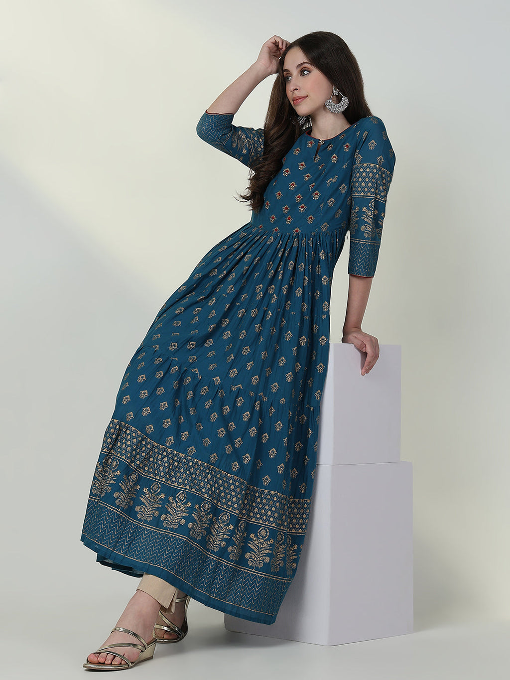 Women's Blue Graphic Anarkali Kurta