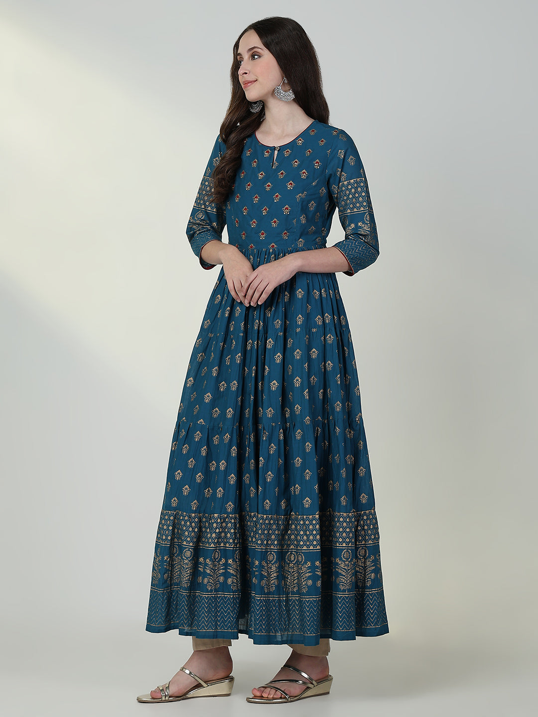 Women's Blue Graphic Anarkali Kurta