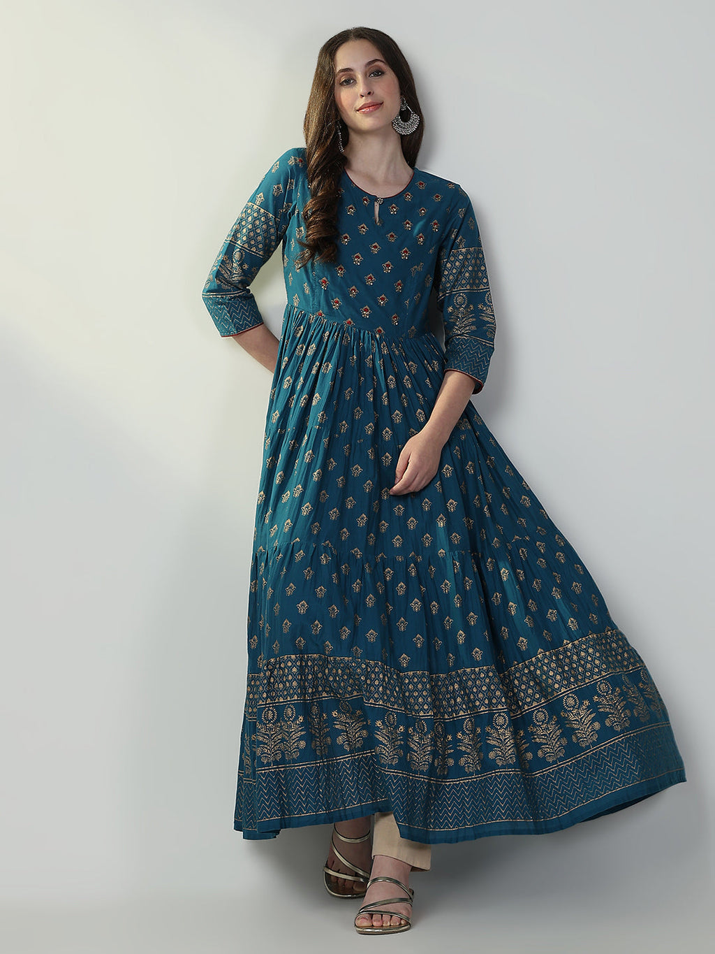 Women's Blue Graphic Anarkali Kurta