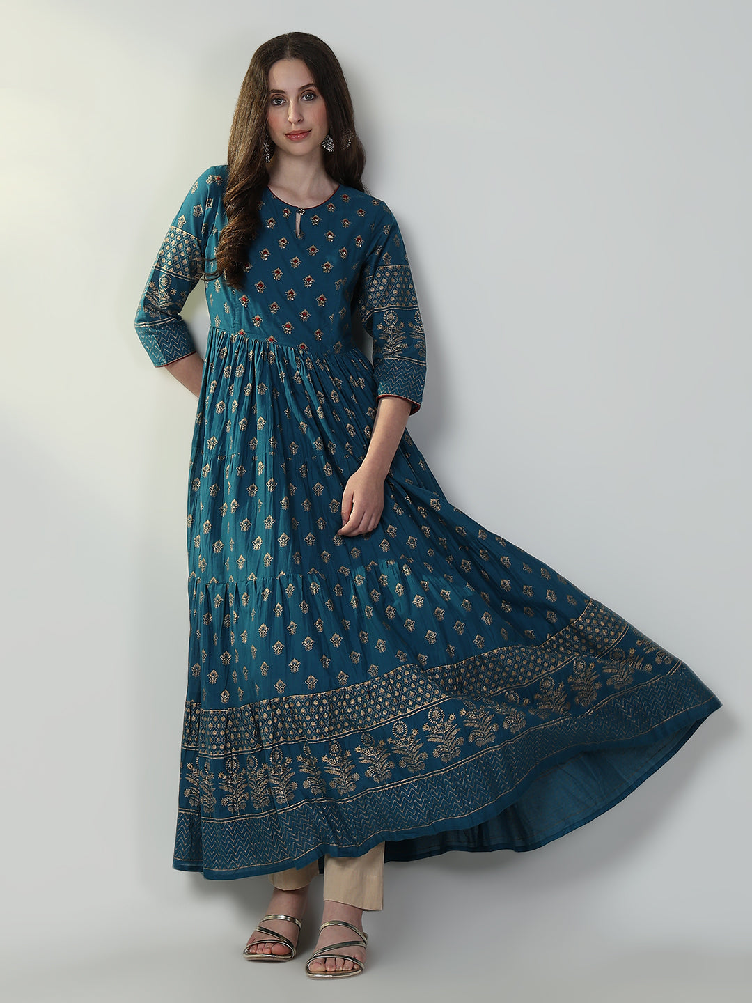 Women's Blue Graphic Anarkali Kurta