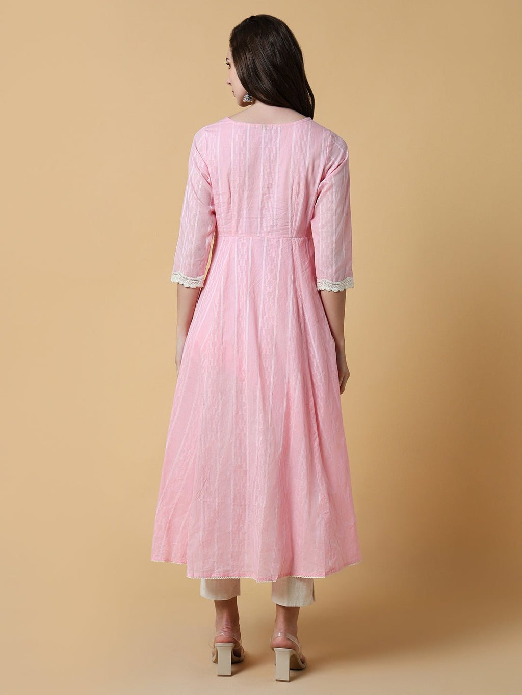 Women's Pink Solid A-Line Kurta