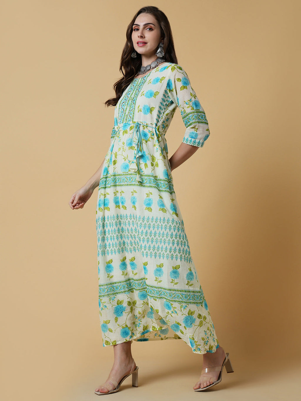 Women's Off White Floral A-Line Kurta