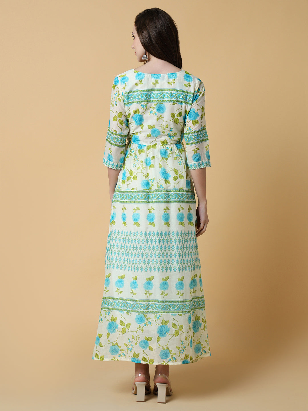 Women's Off White Floral A-Line Kurta