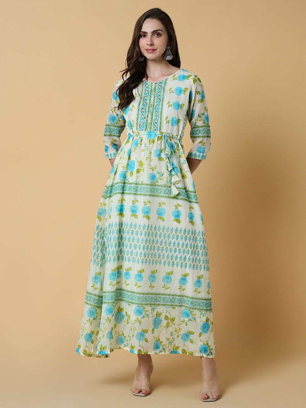 Women's Off White Floral A-Line Kurta