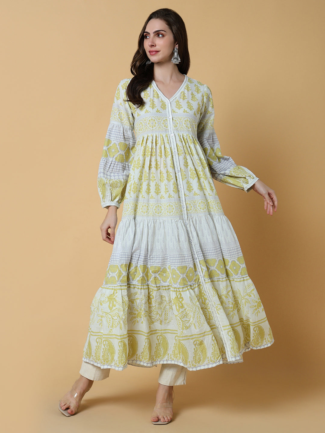 Women's Ethnic Yellow Floral Anarkali Kurta