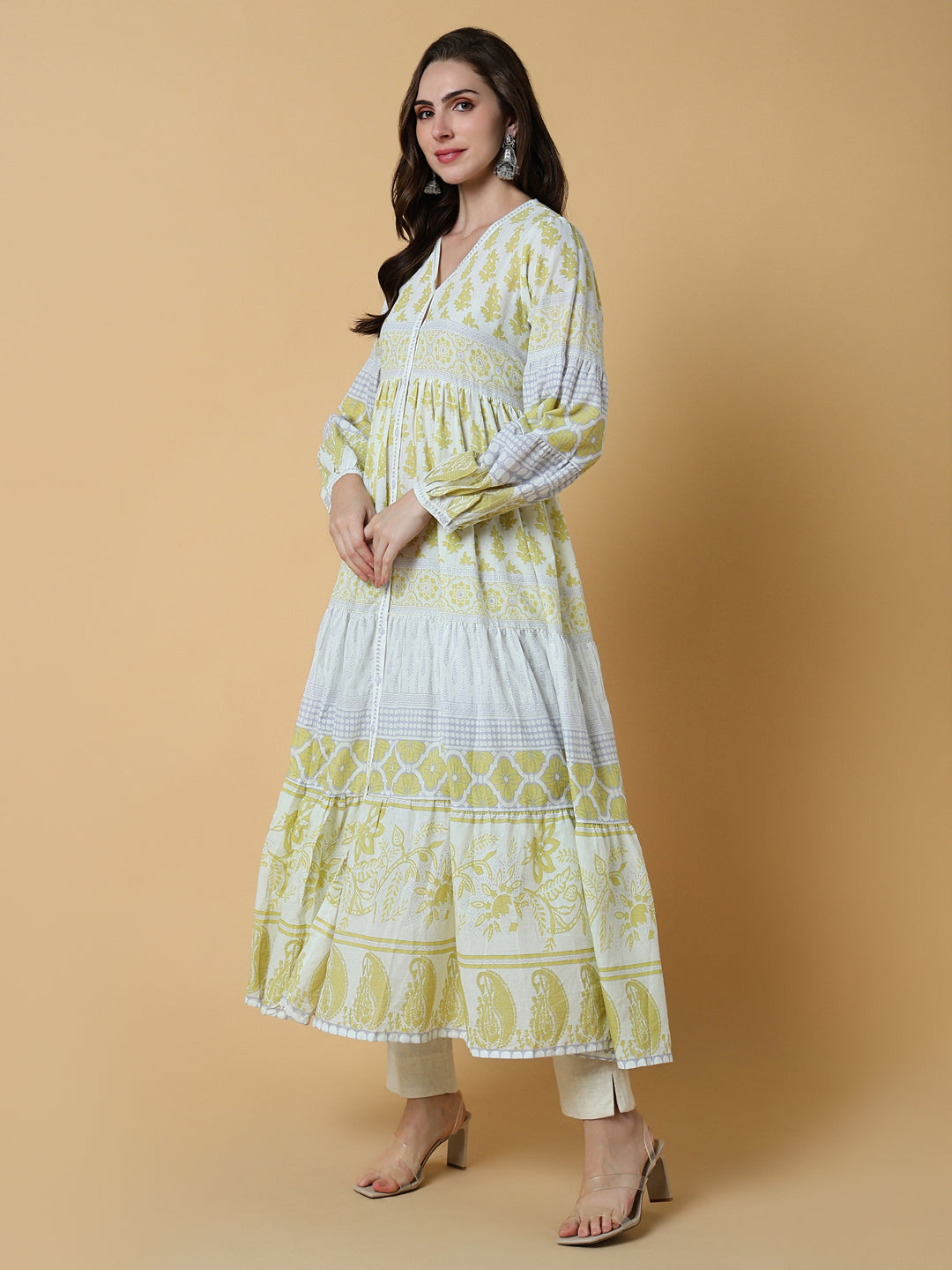 Women's Ethnic Yellow Floral Anarkali Kurta