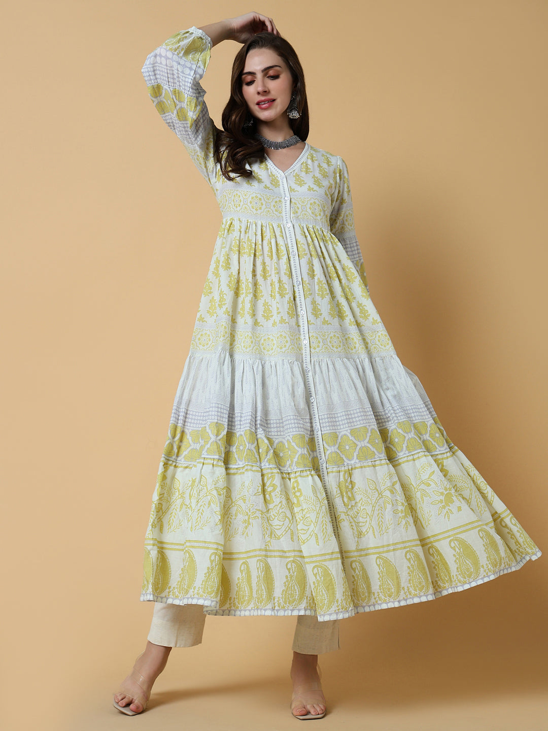 Women's Ethnic Yellow Floral Anarkali Kurta