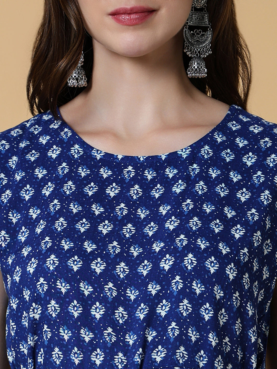 Women's Blue Graphic A-Line Kurta