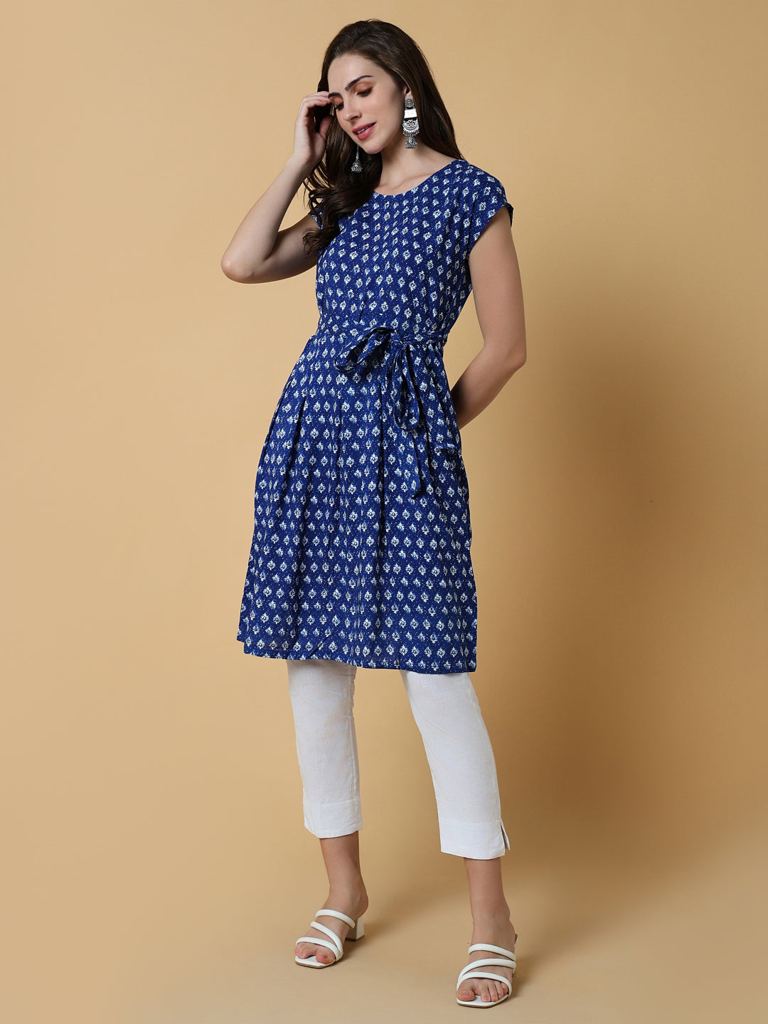Women's Blue Graphic A-Line Kurta