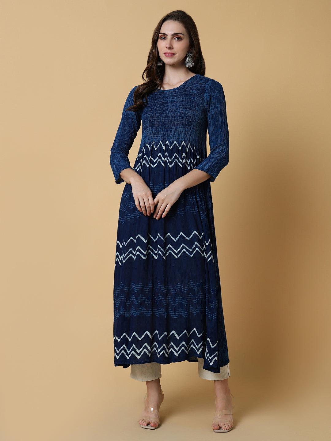 Women's Navy Blue Graphic Anarkali Kurta