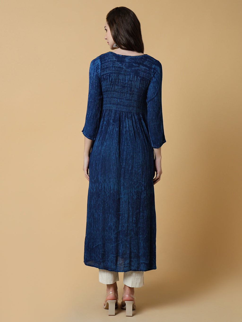 Women's Navy Blue Graphic Anarkali Kurta