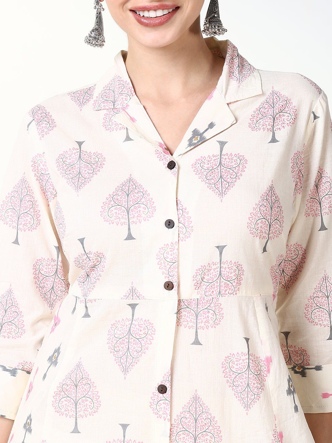 Women's Cream Graphic A Line Kurta