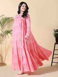 Women's Pink Solid Cotton Anarkali Kurta with Inner