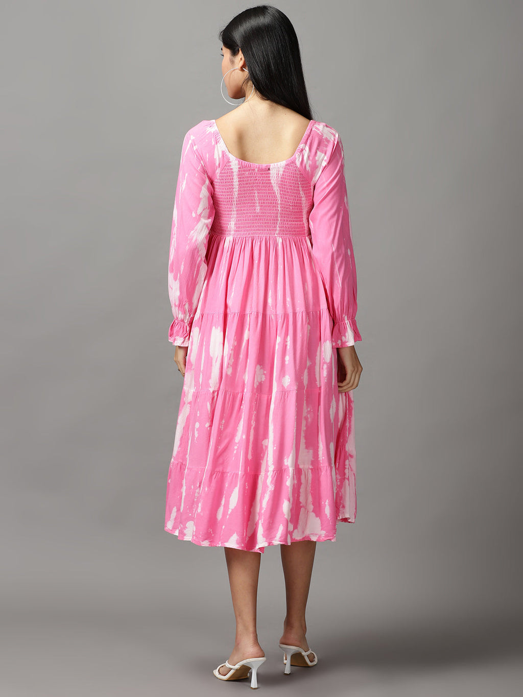 Women's Pink Tie and Dye Cotton Fit & Flare Dress