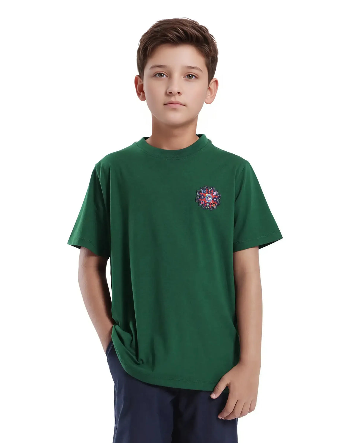 Rare Ones Kids Orio Dark Green Cotton Blend Half Sleeve Printed Regular Fit T-Shirt