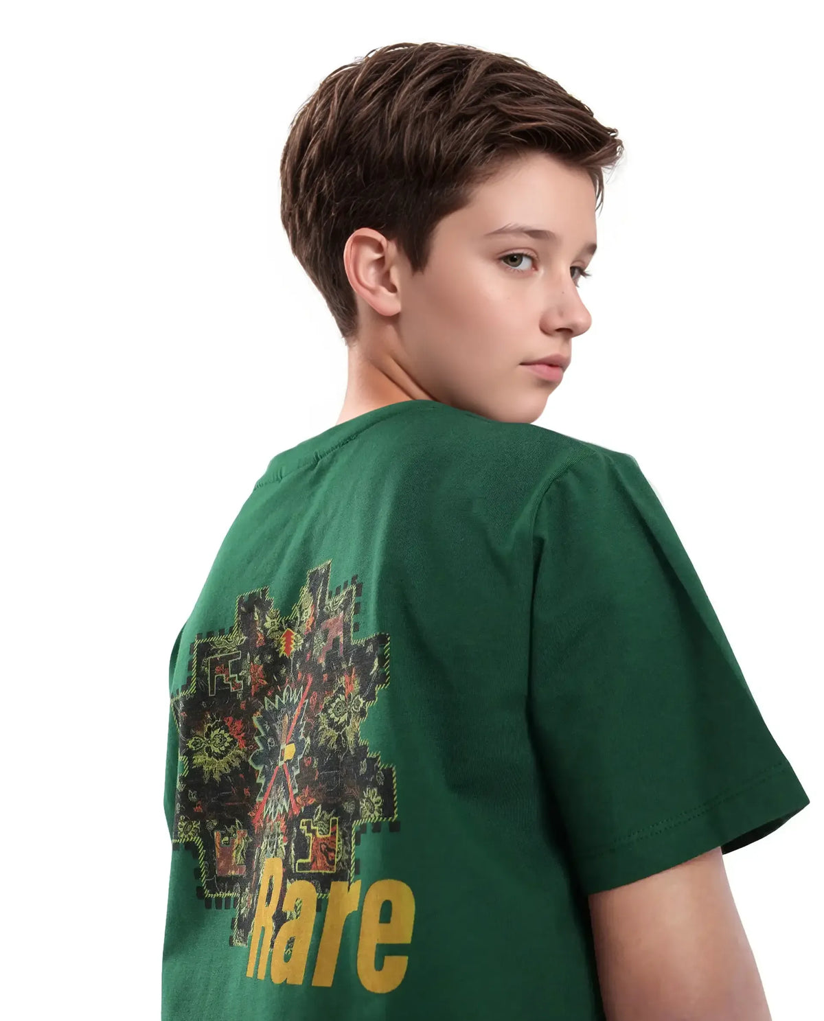 Rare Ones Kids Orio Dark Green Cotton Blend Half Sleeve Printed Regular Fit T-Shirt