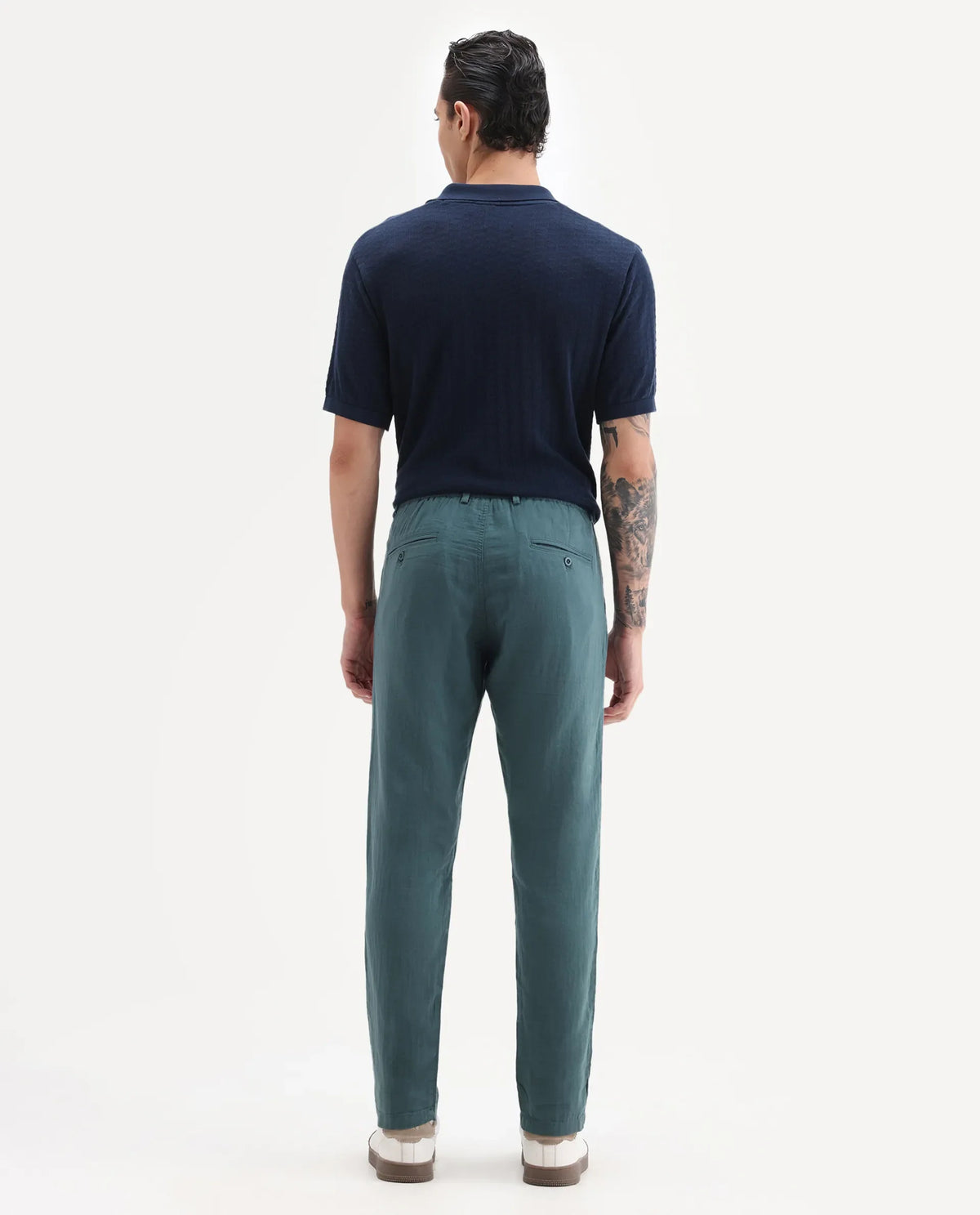 Rare Rabbit Men's Pastor 25 Teal Cotton Plain Regular Fit Trouser