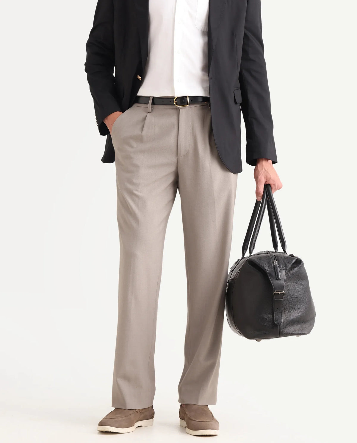 Rare Rabbit Men Pauls Dark Beige Polyester Blend Fabric Button Closure Plain Trouser