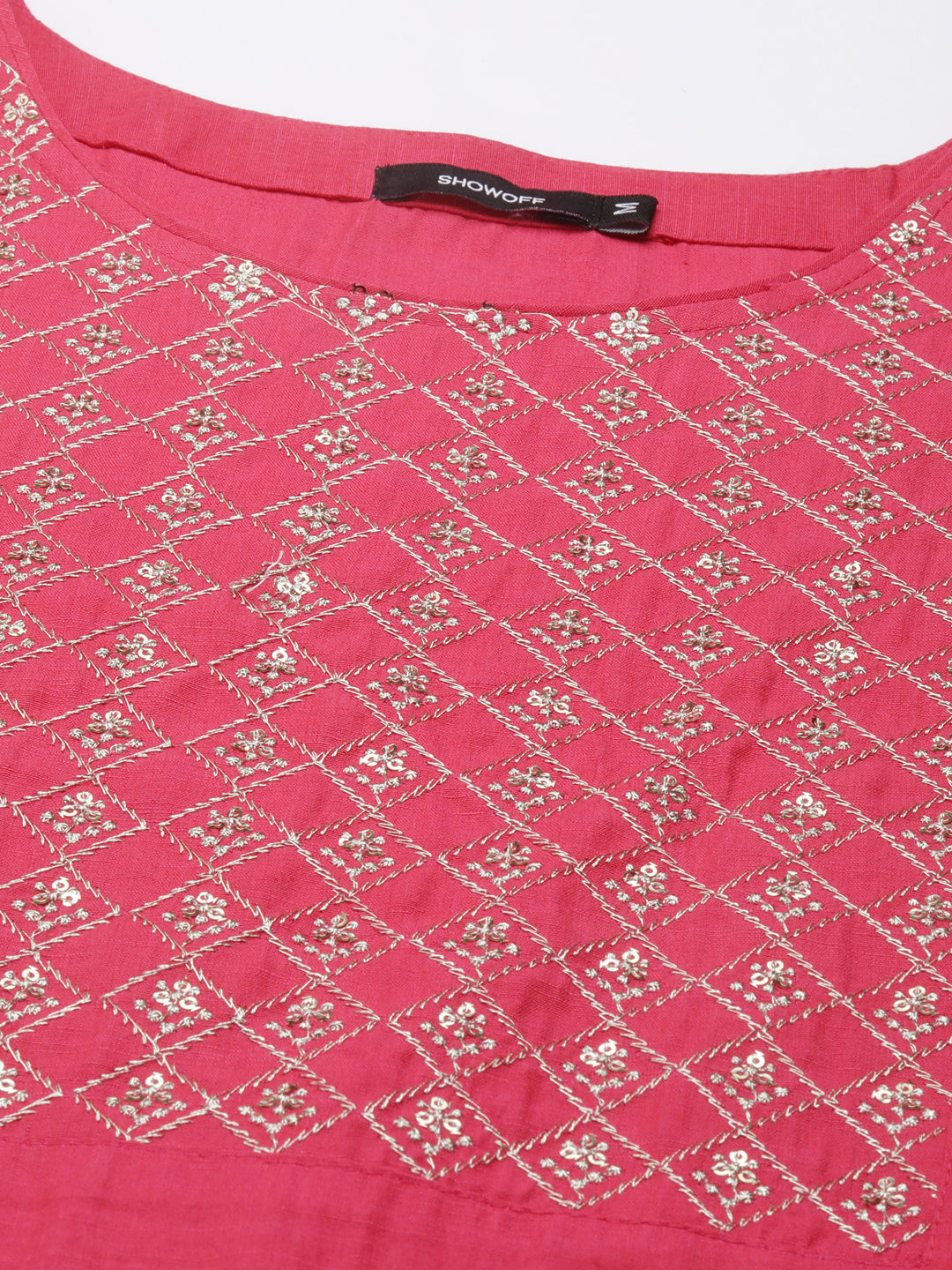 Women's Fuchsia Geometric Straight Kurta