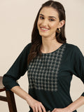 Women's Teal Floral Sequinned Straight Kurta